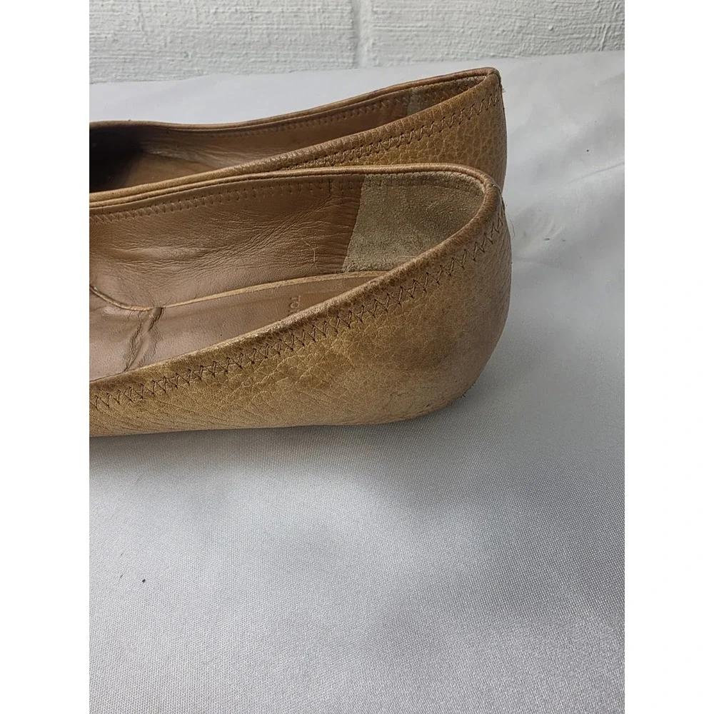 Tory Burch Women's Tan‎ Brown Pebbled Leather Medallion Logo Ballet Flats 8M